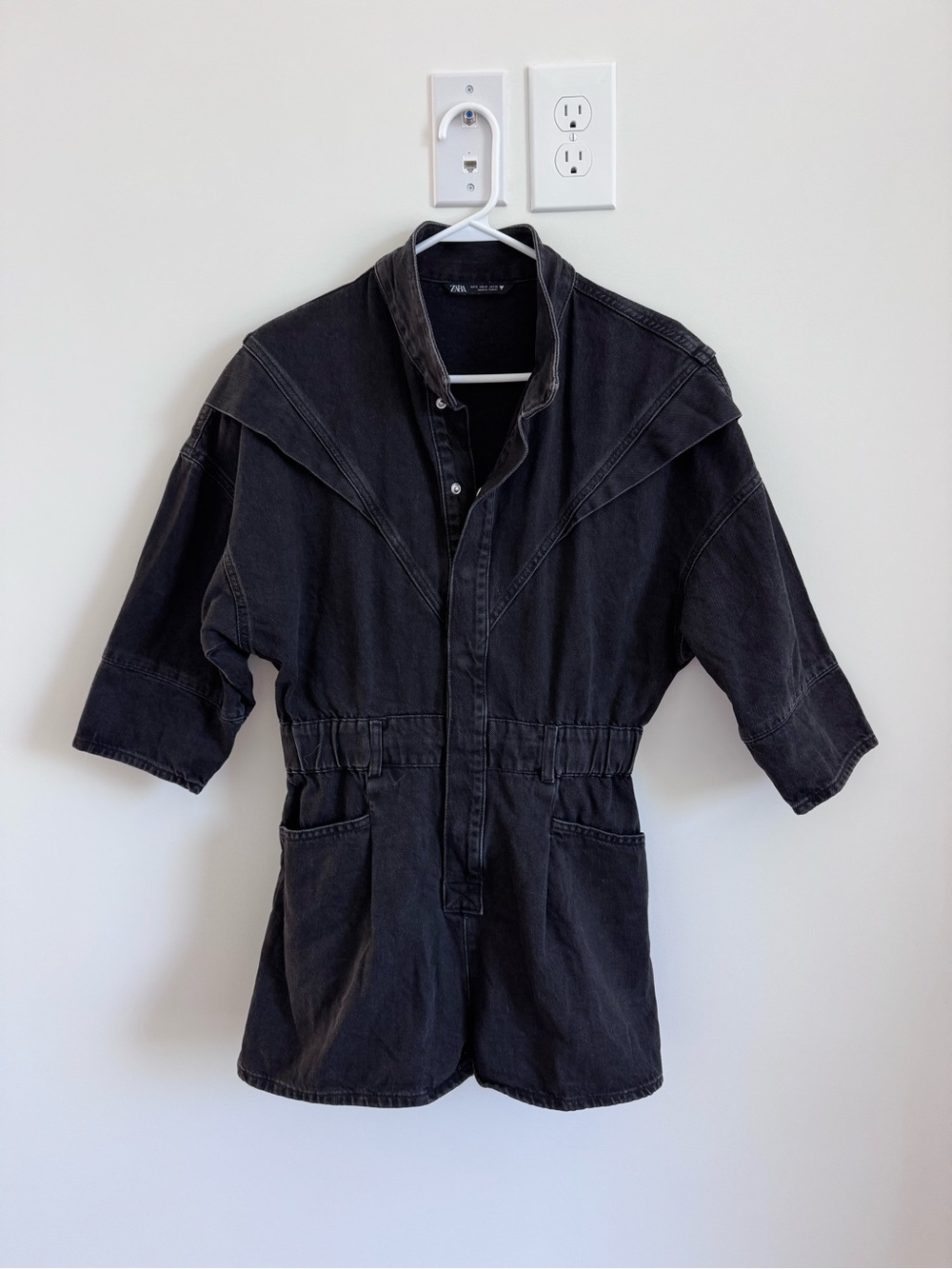 Zara Black Relaxed-Fit Denim Shirt Jacket